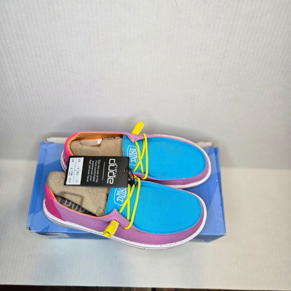 Hey Dude NEW Wendy Slub Canvas Color Block Shoes Women Size 6 Pink Blue Yellow - Picture 7 of 7
